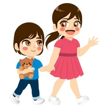 Siblings Walking Stock Illustration