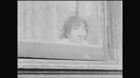 Siblings At The Window Stock Footage 88303486
