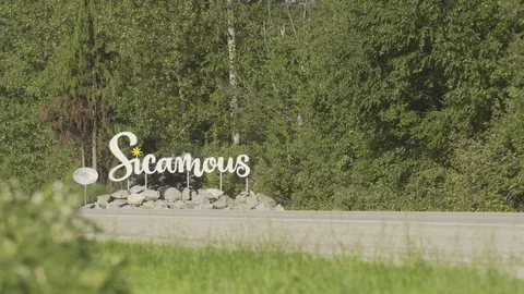 Sicamous Sign Wide Shoot 4K Stock Footage 92492494