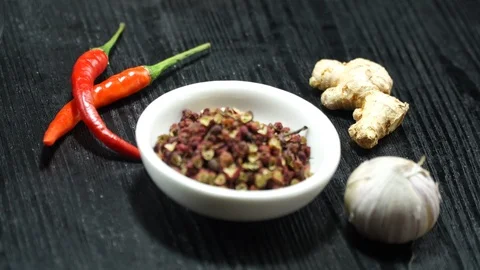Sichuan Pepper chilli ginger garlic Stock Footage 111680929