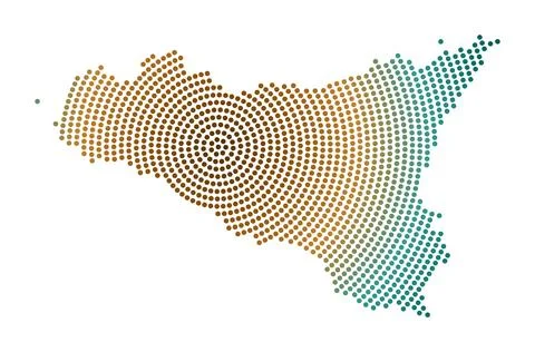 Sicilia dotted map. Digital style shape of Sicilia. Tech icon of the island.. Illustrazione stock
