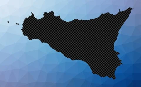 Sicilia geometric map. Stencil shape of Sicilia in low poly style. Astonish.. Stock Illustration