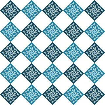 Sicilian Blue Ceramic tile pattern, repeating texture print, background. Vector Ilustración de archivo