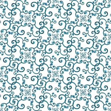 Sicilian Blue Ceramic tile pattern, repeating texture print, background. Vector Stock Illustration