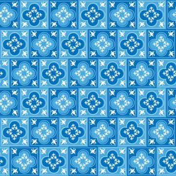 Sicilian Blue Ceramic tile pattern, repeating texture print, background. Vector Ilustración de archivo