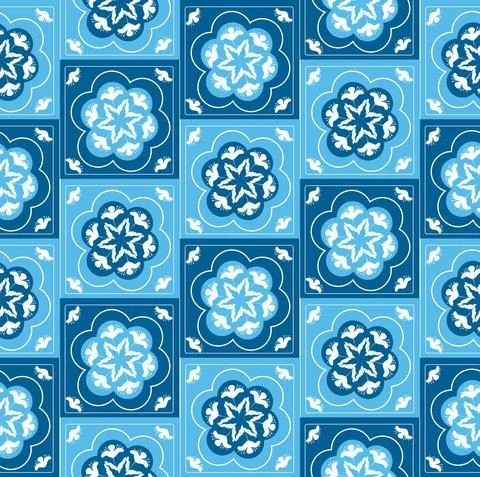 Sicilian Blue Ceramic tile pattern, repeating texture print, background. Vector Ilustración de archivo
