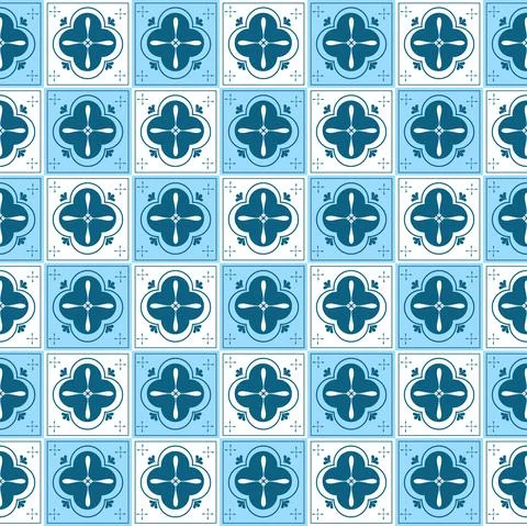 Sicilian Blue Ceramic tile pattern, repeating texture print, background. Vector Illustrazione stock