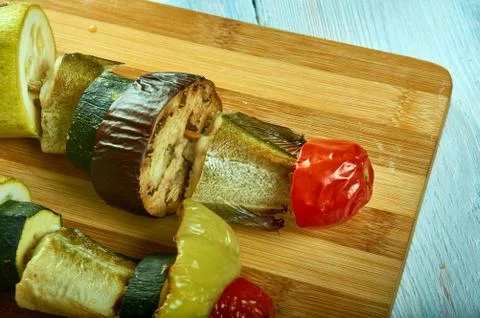 Sicilian cod kebab with vegetables Stock Photos