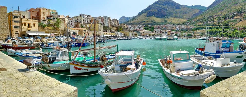 Sicilian port of Castellammare del Golfo coastal village of Sicily Trapani Italy Stock Photos