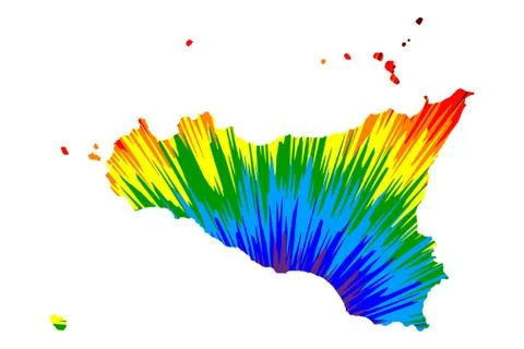 Sicily - map is designed rainbow abstract colorful pattern, Italian Republic 스톡 일러스트