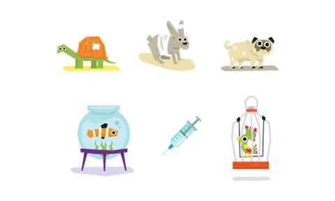 Sick and wounded animals set, veterinary care vector Illustration on a white 스톡 일러스트