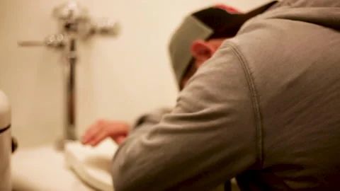 Sick in The Bathroom Stock Footage 206896951