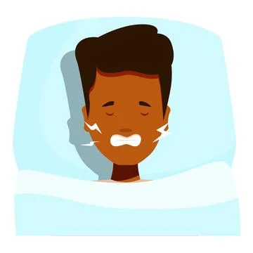 Sick black man grinding teeth while sleeping in bed Stock Illustration
