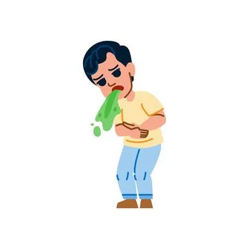 Sick boy vomiting green liquid holding stomach suffering from food poisoning Stock Illustration