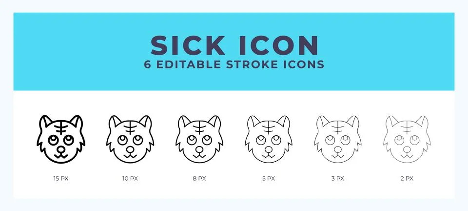 Sick cat icon vector illustration. With editable stroke for web. App and more Stock Illustration