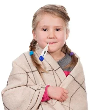 Sick child with a thermometer Stock Photos