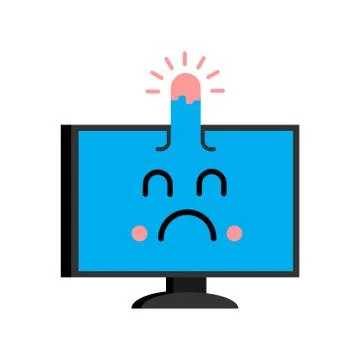 Sick computer emotion with bump on head emoji. Sad PC emotion. Vector illustr Illustrazione stock