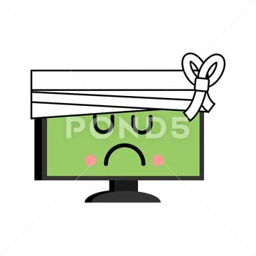Sick computer. sore PC Emoji. Monitor in bandage. Vector illustration Stock Illustration