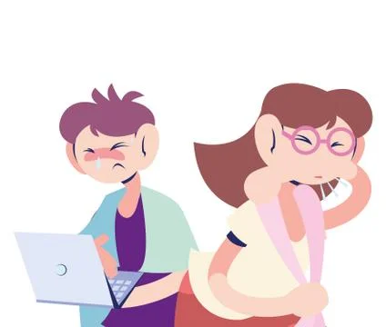 Sick couple working at the computer Illustrazione stock