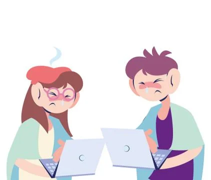 Sick couple working on the computer Illustrazione stock
