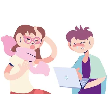 Sick couple working at the computer Illustrazione stock
