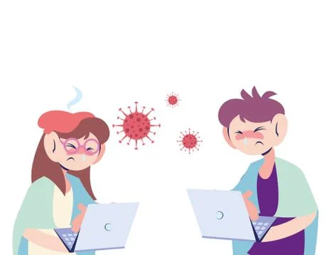 Sick couple working on the computer Illustrazione stock