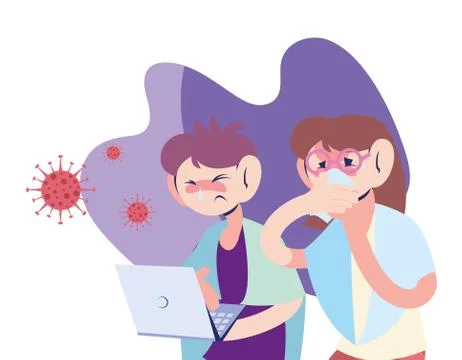 Sick couple working at the computer Illustrazione stock