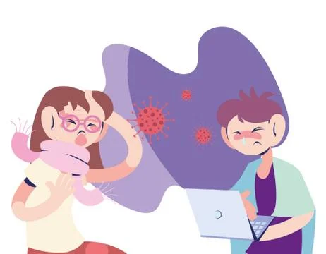 Sick couple working at the computer Illustrazione stock