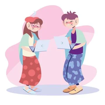 Sick couple working on the computer Illustrazione stock