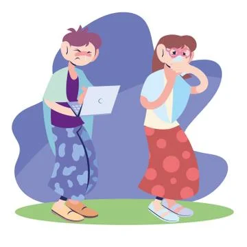 Sick couple working on the computer Illustrazione stock