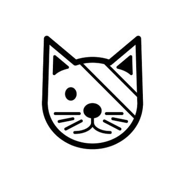 Sick cute cat simple vector icon. Black and white illustration of catvwith Illustrazione stock