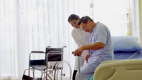 Sick elderly Asian senior man sitting in wheelchair Stock Footage 138617840