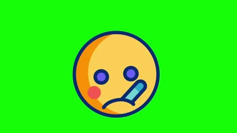 Sick emoji face with thermometer animation loop on green screen Stock Footage 314109715