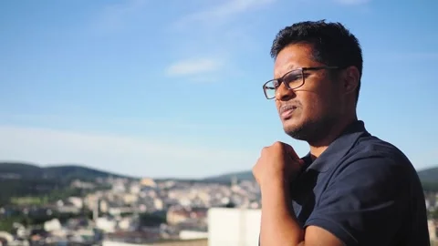 Sick exhausted man is suffering from hot Summer heat stroke during a hot weather Stock Footage 342305546