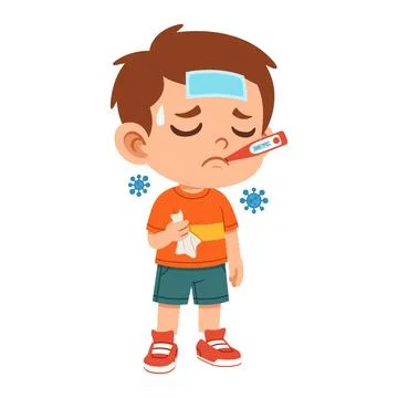 Sick Expression of Flat Boy Character Stock Illustration