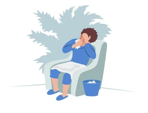 Sick Guy sitting in sofa Stock Illustration