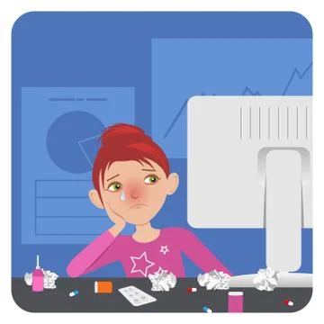 Sick lady in the office Stock Illustration
