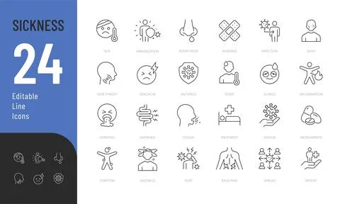 Sick Line Editable Icons set. Stock Illustration