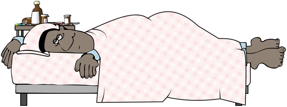 Sick man in bed Illustrazione stock