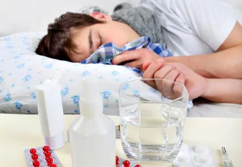 Sick Man in the Bed Foto stock