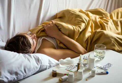 Sick Man in the Bed Foto stock