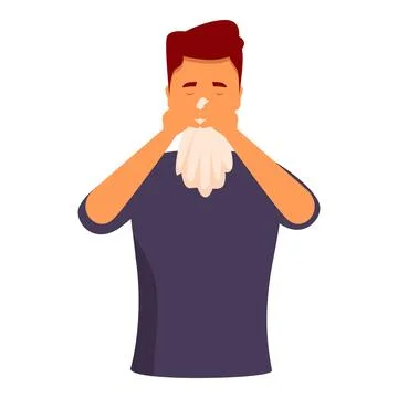 Sick man blowing nose with tissue paper, flu or allergy symptoms Stock Illustration