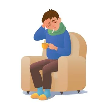 Sick man with a cold disease Stock Illustration