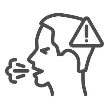 Sick man cough and warning sign line icon, covid-19 spread concept, Coronavirus Stock Illustration