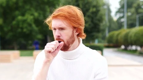 Sick Man with Cough, Coughing, Outdoor Stock Footage