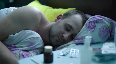 Sick Man Coughing Asleep Stock Footage 60381714