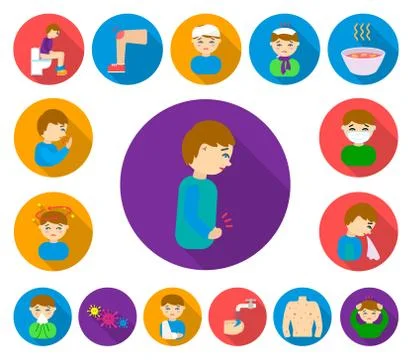 The sick man flat icons in set collection for design. Illness and treatment Stock Illustration