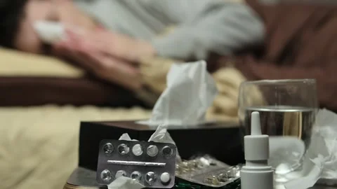 Sick man got flu or caught cold, having allergy symptoms Stock Footage 297743957