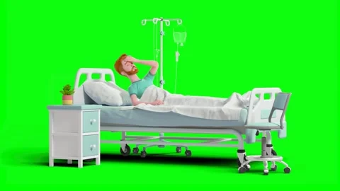 Sick Man Lying Down on Hospital Bed With IV Drip in Patient Room on Green B.. Stock Footage 330034950