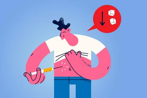 Sick man make insulin injection in belly Stock Illustration